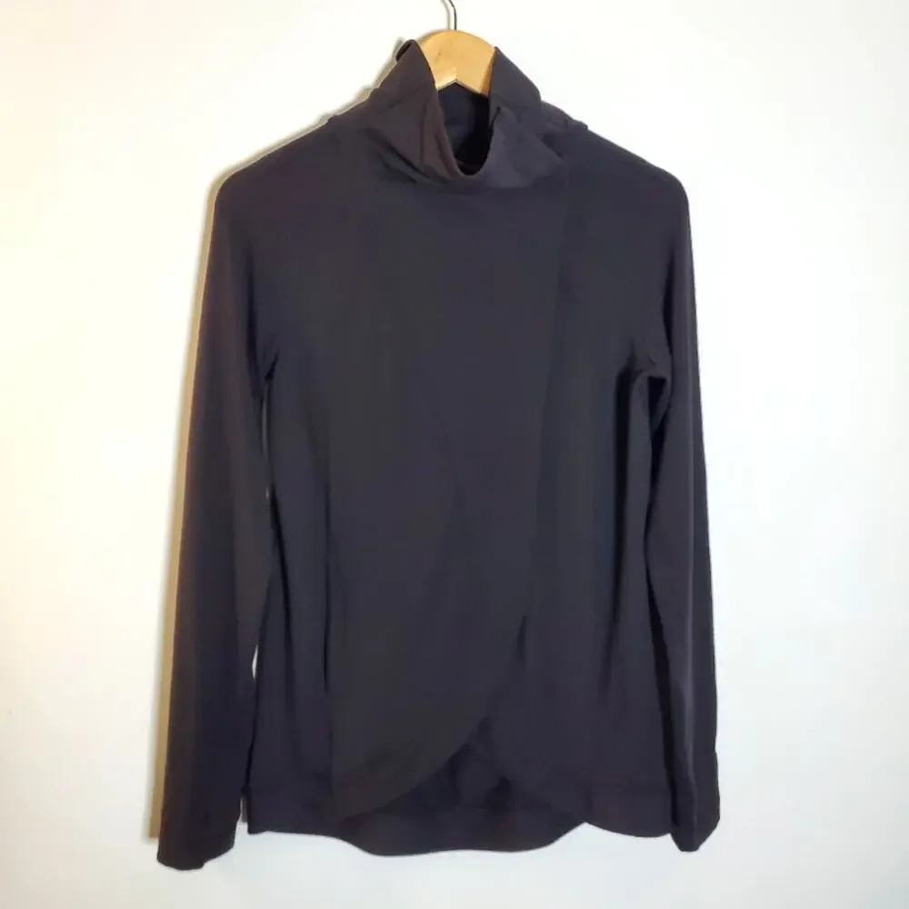 Lululemon Rulu Rally Wrap Women 6 Black Snap Neck Open Cardigan Cozy Stretch